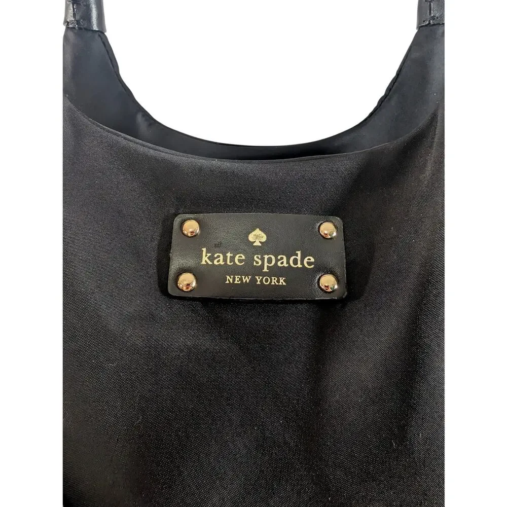 KATE SPADE! LUXE BLACK NYLON SATIN,VEGAN LEATHER, MULTI POUCH DIAPER BAG, PURSE!